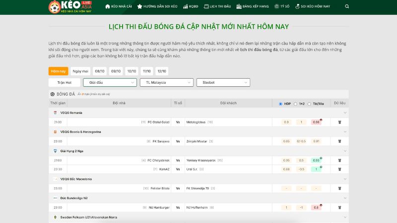 Tìm hiểu về lịch thi đấu bóng đá tại keo.asia